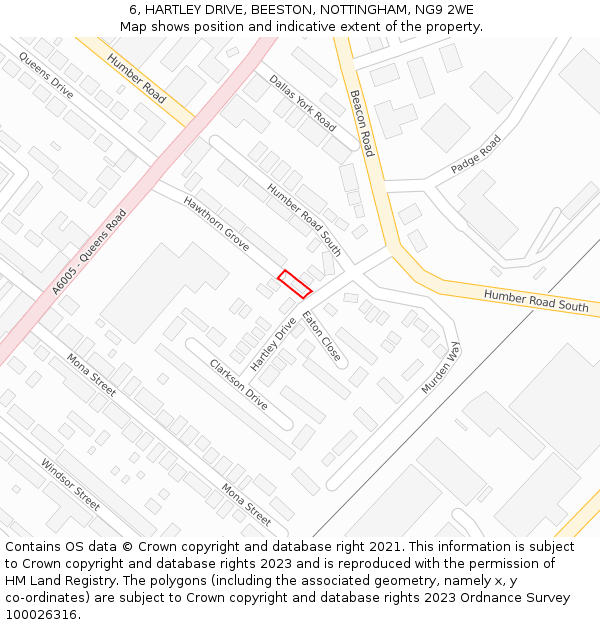 6, HARTLEY DRIVE, BEESTON, NOTTINGHAM, NG9 2WE: Location map and indicative extent of plot