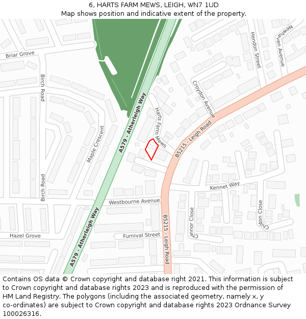 6, HARTS FARM MEWS, LEIGH, WN7 1UD: Location map and indicative extent of plot