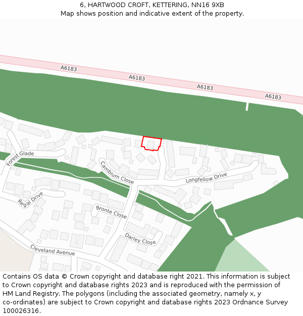 6, HARTWOOD CROFT, KETTERING, NN16 9XB: Location map and indicative extent of plot