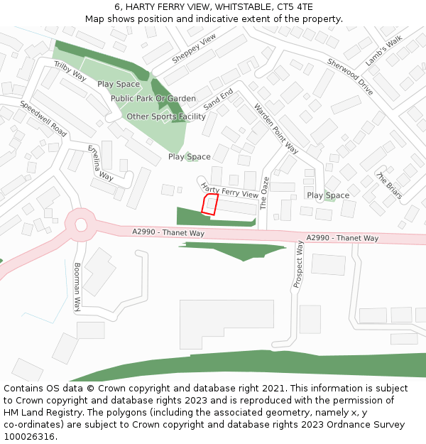 6, HARTY FERRY VIEW, WHITSTABLE, CT5 4TE: Location map and indicative extent of plot