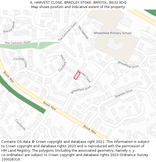 6, HARVEST CLOSE, BRADLEY STOKE, BRISTOL, BS32 9DQ: Location map and indicative extent of plot