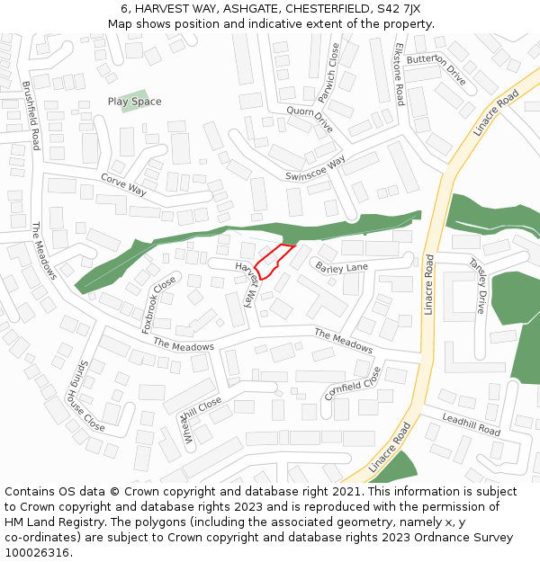 6, HARVEST WAY, ASHGATE, CHESTERFIELD, S42 7JX: Location map and indicative extent of plot