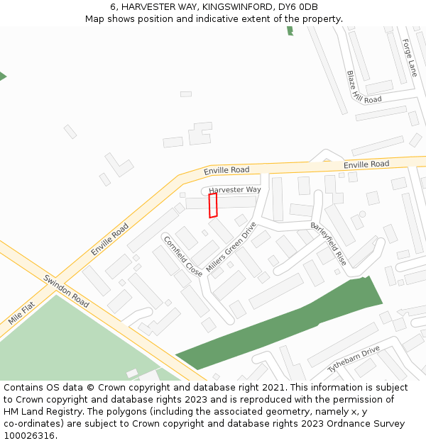 6, HARVESTER WAY, KINGSWINFORD, DY6 0DB: Location map and indicative extent of plot