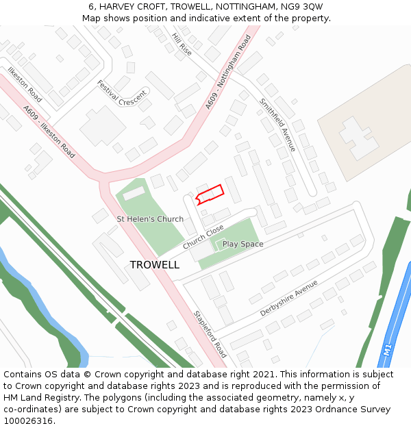 6, HARVEY CROFT, TROWELL, NOTTINGHAM, NG9 3QW: Location map and indicative extent of plot