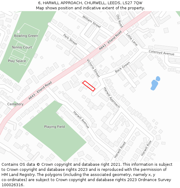 6, HARWILL APPROACH, CHURWELL, LEEDS, LS27 7QW: Location map and indicative extent of plot