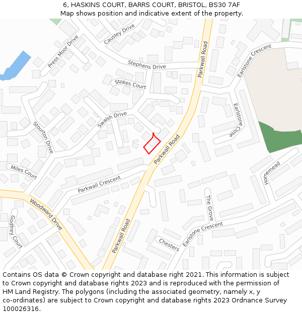 6, HASKINS COURT, BARRS COURT, BRISTOL, BS30 7AF: Location map and indicative extent of plot