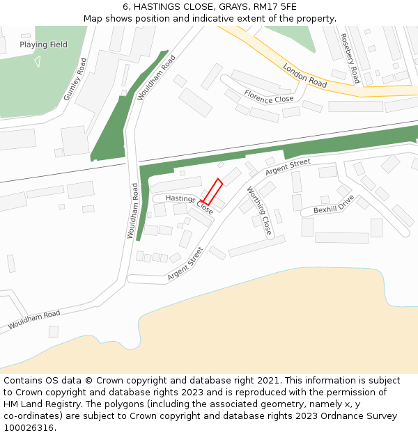 6, HASTINGS CLOSE, GRAYS, RM17 5FE: Location map and indicative extent of plot