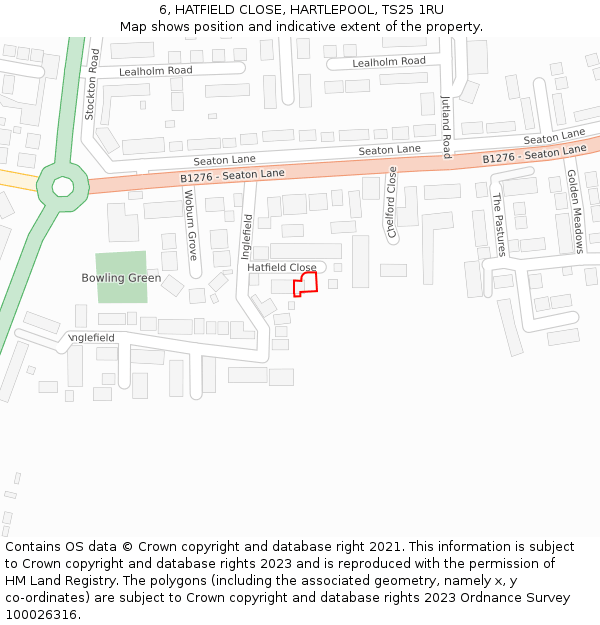 6, HATFIELD CLOSE, HARTLEPOOL, TS25 1RU: Location map and indicative extent of plot