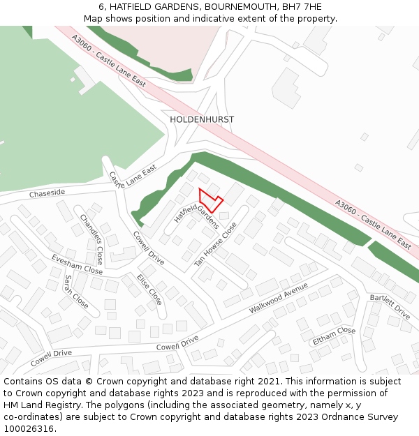 6, HATFIELD GARDENS, BOURNEMOUTH, BH7 7HE: Location map and indicative extent of plot