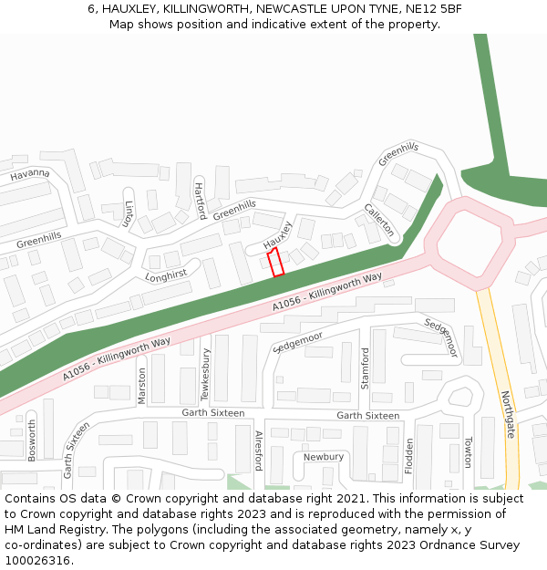 6, HAUXLEY, KILLINGWORTH, NEWCASTLE UPON TYNE, NE12 5BF: Location map and indicative extent of plot