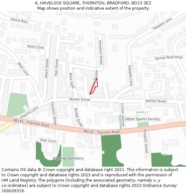 6, HAVELOCK SQUARE, THORNTON, BRADFORD, BD13 3EZ: Location map and indicative extent of plot