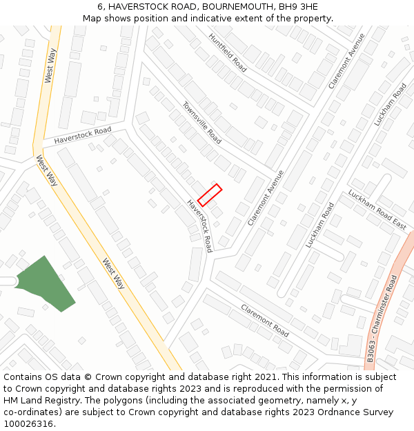 6, HAVERSTOCK ROAD, BOURNEMOUTH, BH9 3HE: Location map and indicative extent of plot