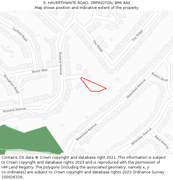 6, HAVERTHWAITE ROAD, ORPINGTON, BR6 8AX: Location map and indicative extent of plot