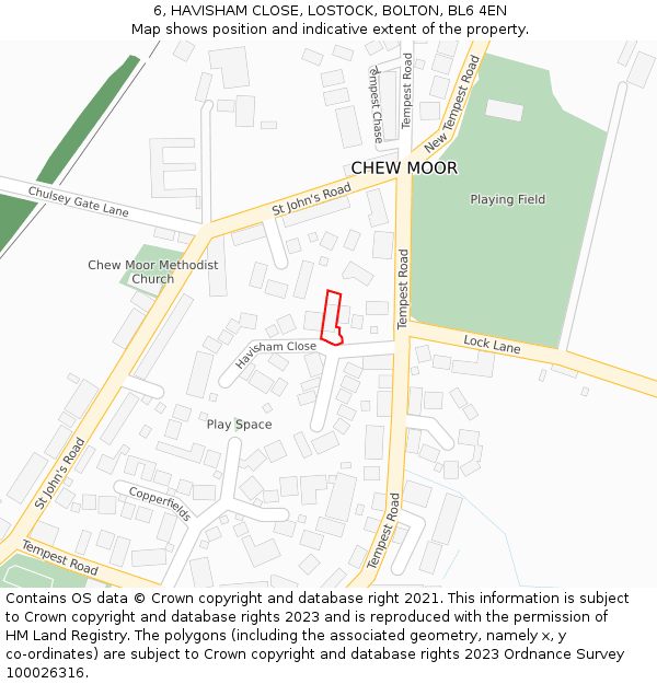 6, HAVISHAM CLOSE, LOSTOCK, BOLTON, BL6 4EN: Location map and indicative extent of plot