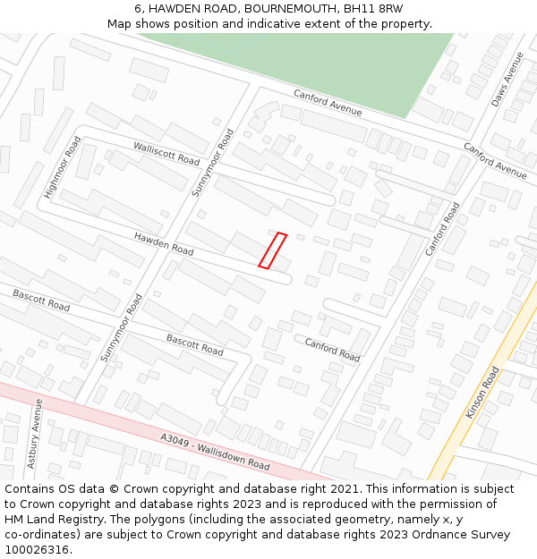 6, HAWDEN ROAD, BOURNEMOUTH, BH11 8RW: Location map and indicative extent of plot