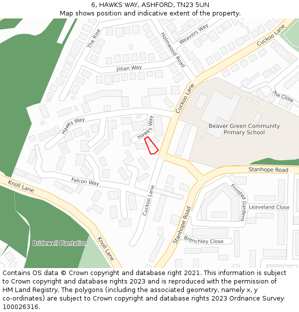 6, HAWKS WAY, ASHFORD, TN23 5UN: Location map and indicative extent of plot