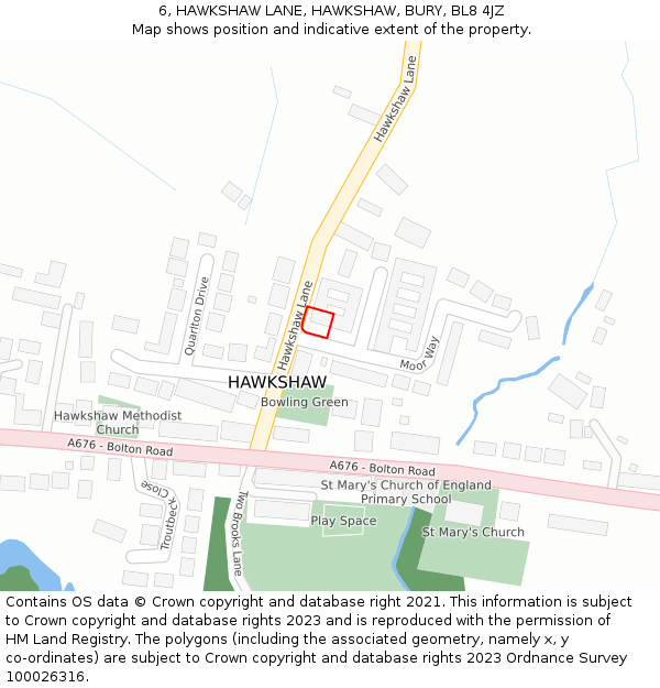 6, HAWKSHAW LANE, HAWKSHAW, BURY, BL8 4JZ: Location map and indicative extent of plot