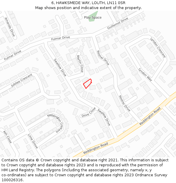 6, HAWKSMEDE WAY, LOUTH, LN11 0SR: Location map and indicative extent of plot