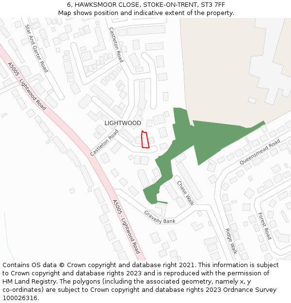 6, HAWKSMOOR CLOSE, STOKE-ON-TRENT, ST3 7FF: Location map and indicative extent of plot