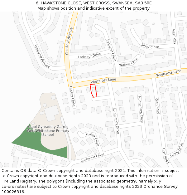 6, HAWKSTONE CLOSE, WEST CROSS, SWANSEA, SA3 5RE: Location map and indicative extent of plot