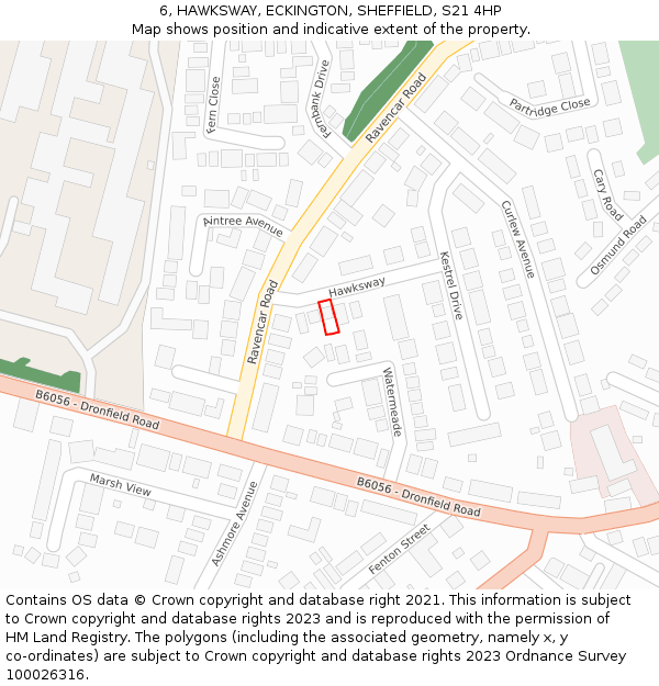 6, HAWKSWAY, ECKINGTON, SHEFFIELD, S21 4HP: Location map and indicative extent of plot