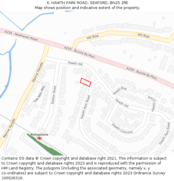 6, HAWTH PARK ROAD, SEAFORD, BN25 2RE: Location map and indicative extent of plot