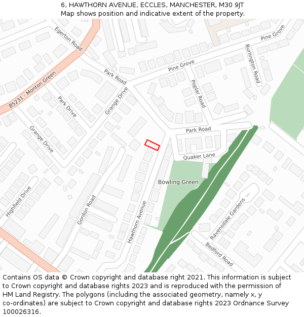 6, HAWTHORN AVENUE, ECCLES, MANCHESTER, M30 9JT: Location map and indicative extent of plot
