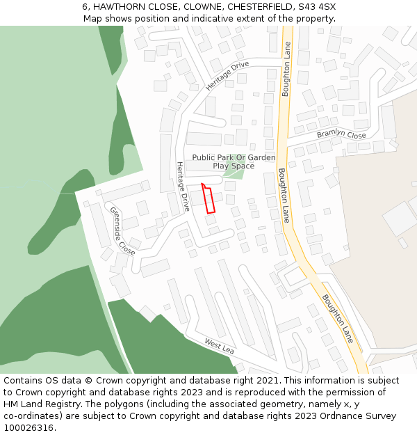 6, HAWTHORN CLOSE, CLOWNE, CHESTERFIELD, S43 4SX: Location map and indicative extent of plot