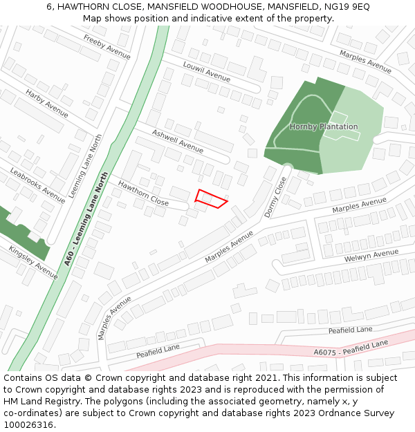 6, HAWTHORN CLOSE, MANSFIELD WOODHOUSE, MANSFIELD, NG19 9EQ: Location map and indicative extent of plot