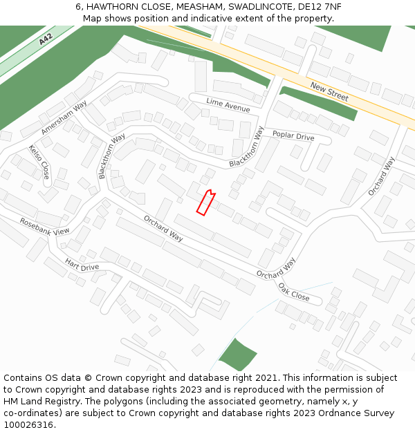 6, HAWTHORN CLOSE, MEASHAM, SWADLINCOTE, DE12 7NF: Location map and indicative extent of plot