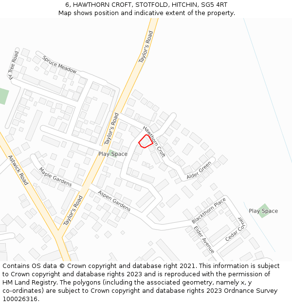 6, HAWTHORN CROFT, STOTFOLD, HITCHIN, SG5 4RT: Location map and indicative extent of plot