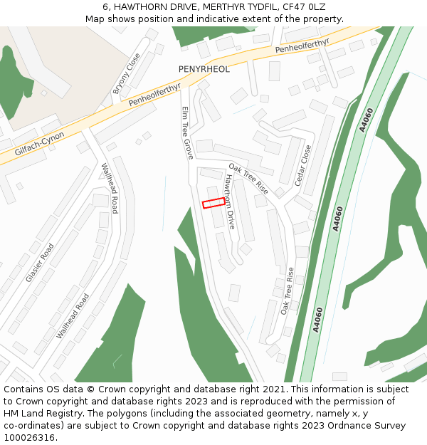 6, HAWTHORN DRIVE, MERTHYR TYDFIL, CF47 0LZ: Location map and indicative extent of plot