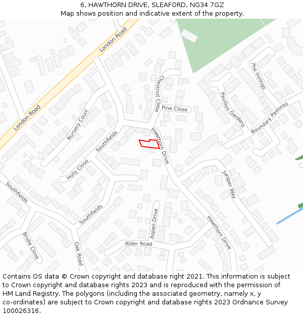 6, HAWTHORN DRIVE, SLEAFORD, NG34 7GZ: Location map and indicative extent of plot