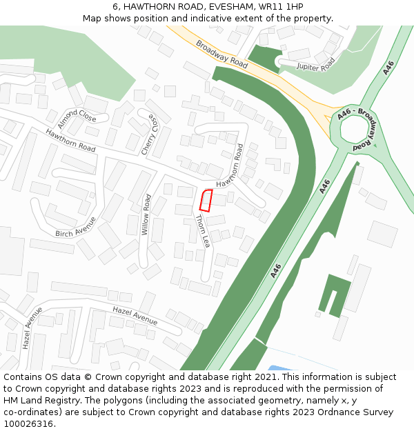 6, HAWTHORN ROAD, EVESHAM, WR11 1HP: Location map and indicative extent of plot