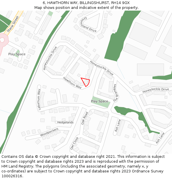 6, HAWTHORN WAY, BILLINGSHURST, RH14 9GX: Location map and indicative extent of plot