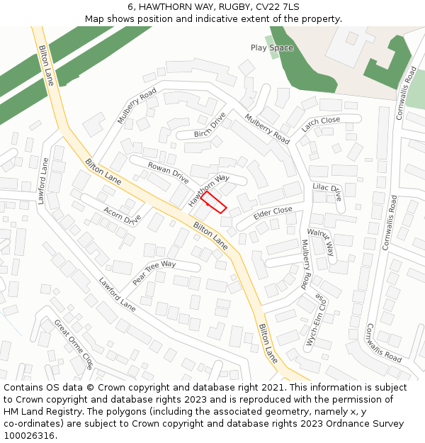 6, HAWTHORN WAY, RUGBY, CV22 7LS: Location map and indicative extent of plot
