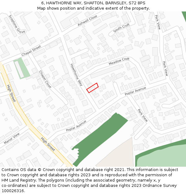 6, HAWTHORNE WAY, SHAFTON, BARNSLEY, S72 8PS: Location map and indicative extent of plot