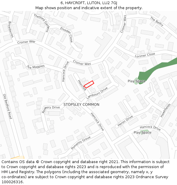 6, HAYCROFT, LUTON, LU2 7GJ: Location map and indicative extent of plot