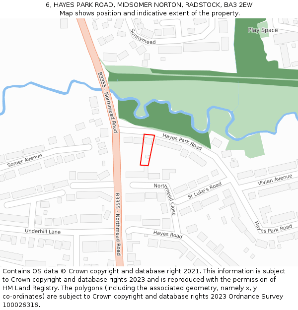 6, HAYES PARK ROAD, MIDSOMER NORTON, RADSTOCK, BA3 2EW: Location map and indicative extent of plot