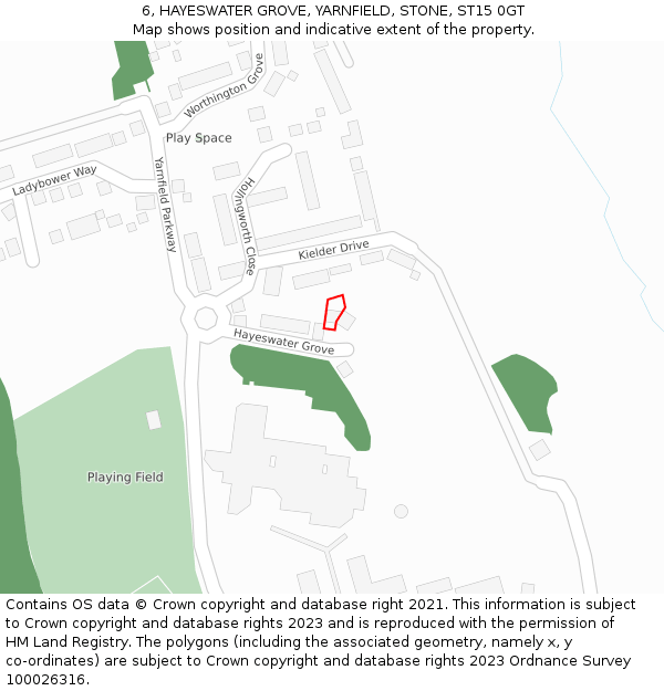 6, HAYESWATER GROVE, YARNFIELD, STONE, ST15 0GT: Location map and indicative extent of plot
