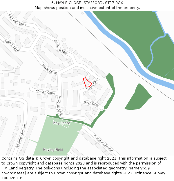 6, HAYLE CLOSE, STAFFORD, ST17 0GX: Location map and indicative extent of plot