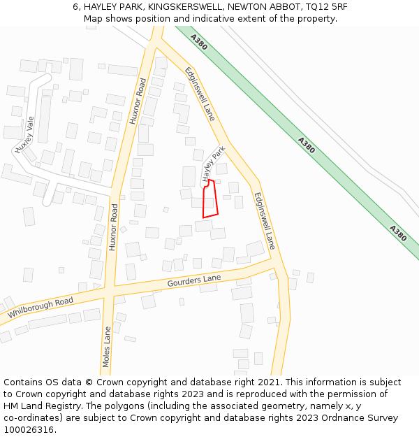 6, HAYLEY PARK, KINGSKERSWELL, NEWTON ABBOT, TQ12 5RF: Location map and indicative extent of plot