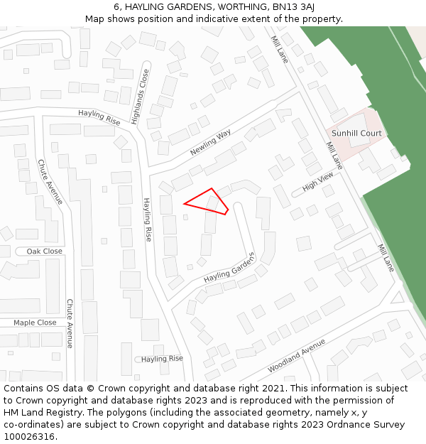 6, HAYLING GARDENS, WORTHING, BN13 3AJ: Location map and indicative extent of plot