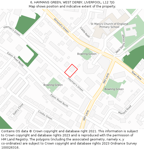 6, HAYMANS GREEN, WEST DERBY, LIVERPOOL, L12 7JG: Location map and indicative extent of plot