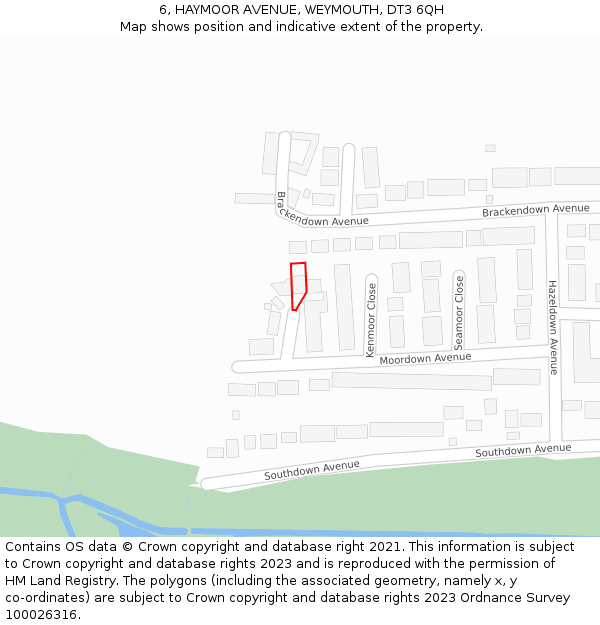 6, HAYMOOR AVENUE, WEYMOUTH, DT3 6QH: Location map and indicative extent of plot