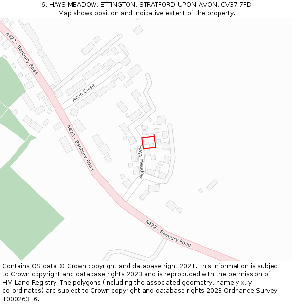 6, HAYS MEADOW, ETTINGTON, STRATFORD-UPON-AVON, CV37 7FD: Location map and indicative extent of plot