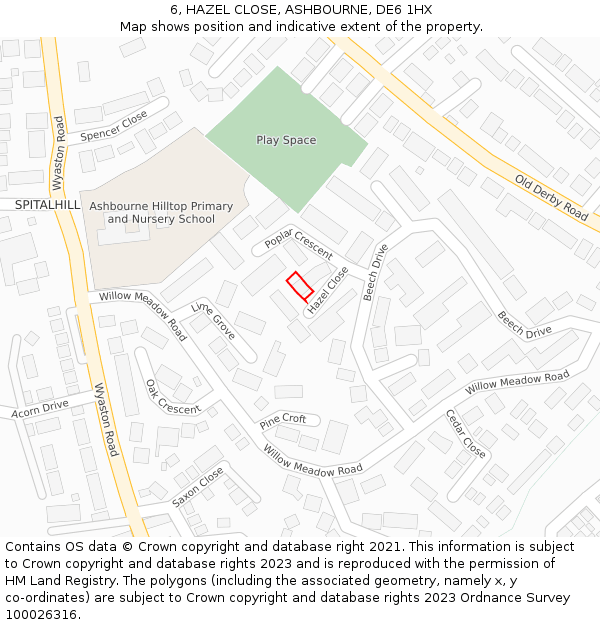 6, HAZEL CLOSE, ASHBOURNE, DE6 1HX: Location map and indicative extent of plot