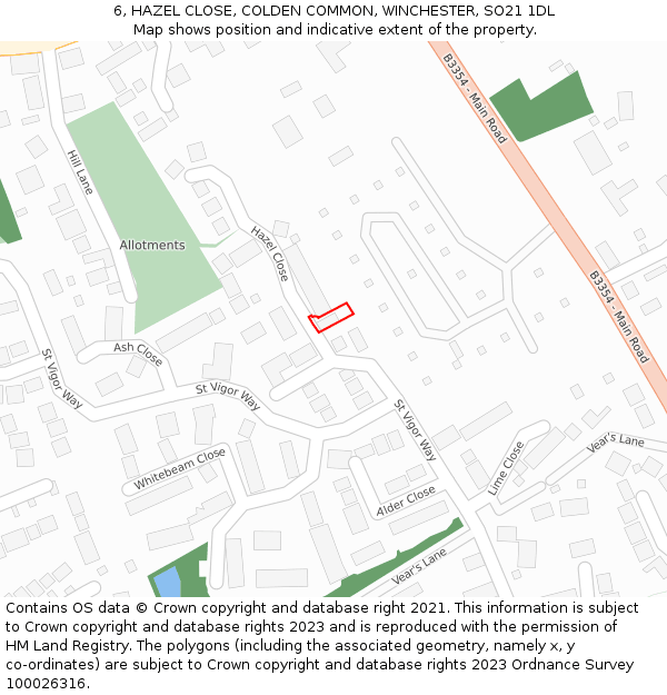 6, HAZEL CLOSE, COLDEN COMMON, WINCHESTER, SO21 1DL: Location map and indicative extent of plot