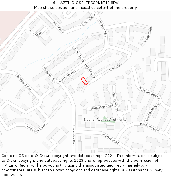 6, HAZEL CLOSE, EPSOM, KT19 8FW: Location map and indicative extent of plot