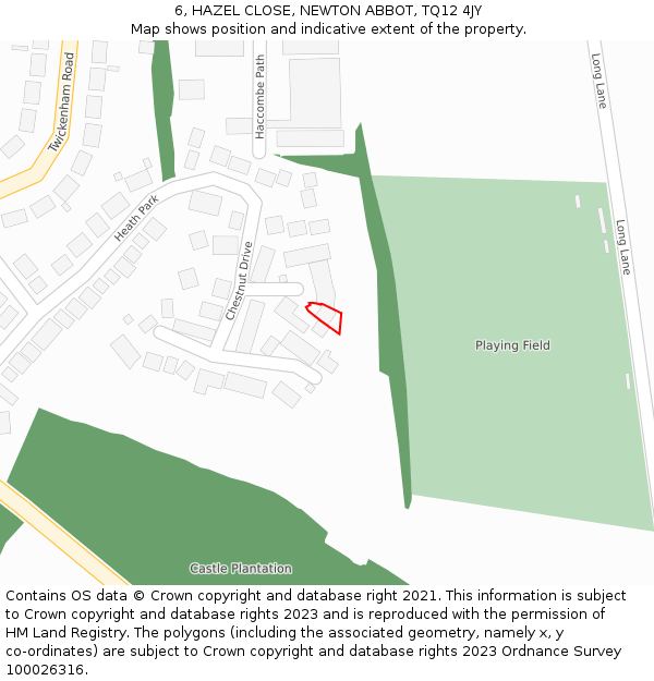 6, HAZEL CLOSE, NEWTON ABBOT, TQ12 4JY: Location map and indicative extent of plot